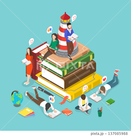 3D Isometric Flat Vector Illustration of Knowledge Is The Key, A Pile Of Books and a Bunch of Readers 3D Isometric Flat Vector Illustration of Knowledge Is The Key, A Pile Of Books and a Bunch of Readers 137085988