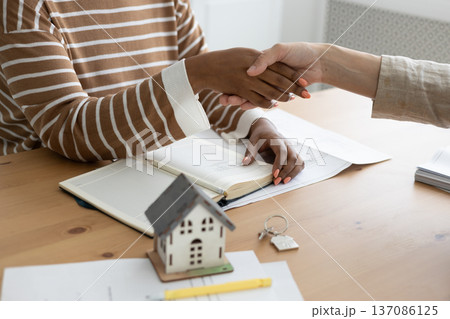 handshake between two people, conclusion of contract for sale of real estate. handshake between two people, conclusion of contract for sale of real estate. 137086125