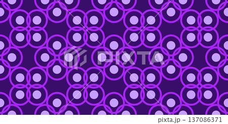 Bright geometry seamless pattern of round elements. Neon purple violet circular motifs on dark background. Magic ornament of shades purple Bright geometry seamless pattern of round elements. Neon purple violet circular motifs on dark background. Magic ornament of shades purple 137086371