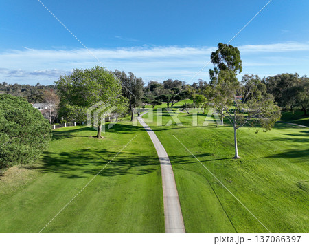 Aerial drone video over a golf course in Solana Beach, San Diego, California 137086397