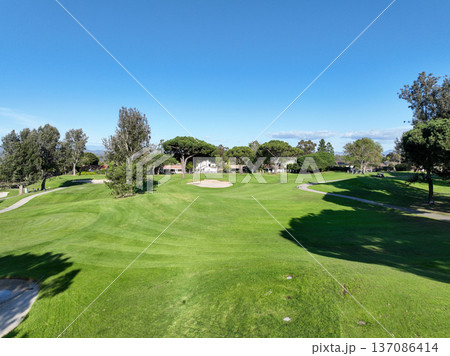 Aerial drone video over a golf course in Solana Beach, San Diego, California 137086414