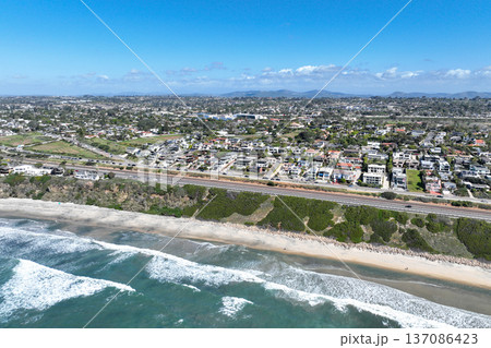 Aerial drone photo of Cardiff, West Coast of California, Encinitas, United States of America Aerial drone photo of Cardiff, West Coast of California, Encinitas, United States of America 137086423