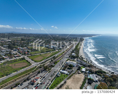 Aerial drone photo of Cardiff, West Coast of California, Encinitas, United States of America 137086424