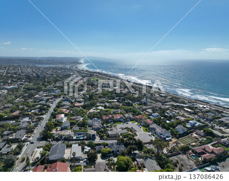 Aerial drone photo of Cardiff, West Coast of California, Encinitas, United States of America Aerial drone photo of Cardiff, West Coast of California, Encinitas, United States of America 137086426