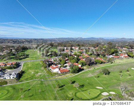 Aerial drone video over a golf course in Solana Beach, San Diego, California Aerial drone video over a golf course in Solana Beach, San Diego, California 137086437