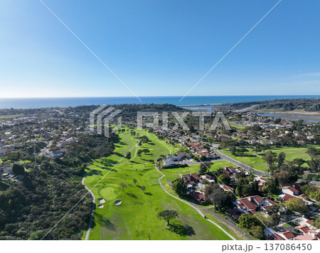 Aerial drone video over a golf course in Solana Beach, San Diego, California Aerial drone video over a golf course in Solana Beach, San Diego, California 137086450