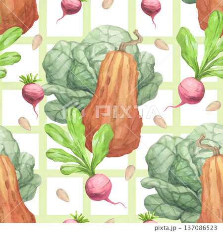 A watercolor pattern with garden vegetables 137086523