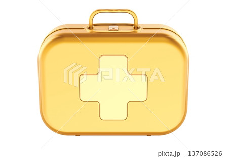 Gold first aid kit case, 3d rendering 137086526
