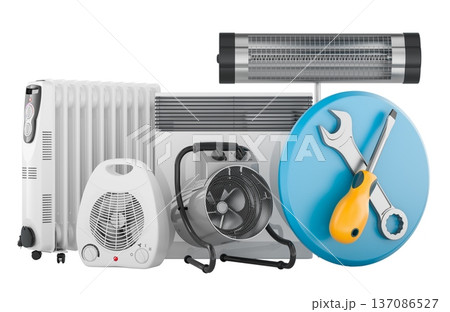 Heater repair service concept with home electric heaters, 3d rendering 137086527