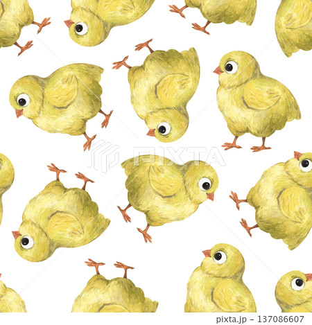 A watercolor seamless pattern with a little chick 137086607