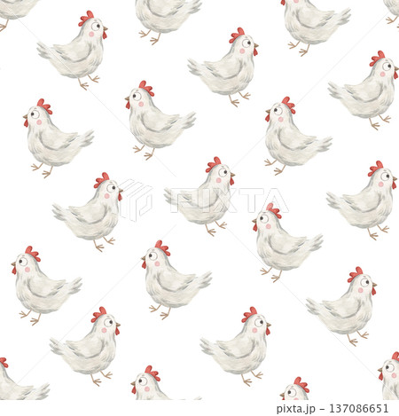 Watercolor pattern with cute chickens Watercolor pattern with cute chickens 137086651