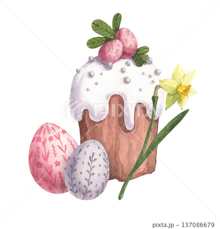 Easter cake with icing and decorations Easter cake with icing and decorations 137086679