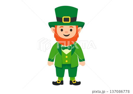 cheerful leprechaun in traditional green attire, hat, and shoes, perfect for St. Patricks Day designs. Vector illustration cheerful leprechaun in traditional green attire, hat, and shoes, perfect for St. Patricks Day designs. Vector illustration 137086778