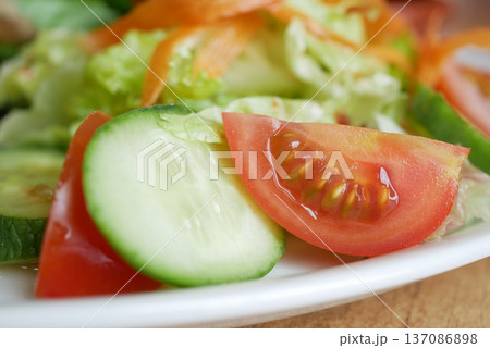 Fresh vegetables on a plate at a local restaurant 137086898