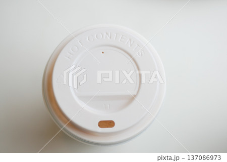 Coffee cup lid with instructions for hot contents Coffee cup lid with instructions for hot contents 137086973