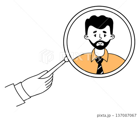 Recruitment Agency Searching for Male Professional with Magnifying Glass. Outline Doodle hand-drawn. Vector illustration Recruitment Agency Searching for Male Professional with Magnifying Glass. Outline Doodle hand-drawn. Vector illustration 137087067