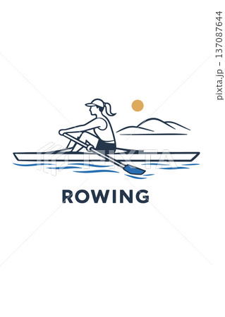 Rowing sign graphic minimalist design label with rower and text. Boat racing simple emblem 137087644