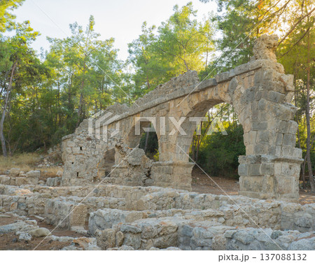 Ruins of a water pipeline in the ancient city of Phaselis, Antalya province, Turkey. Lycian ancient heritage of civilization 137088132
