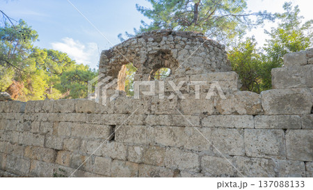 The ruins of the ancient city of Phaselis in Lycia in modern Turkey. The remains of the columns and the capital 137088133