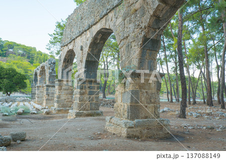 An ancient aqueduct in the ruins of the city of Phaselis in Lycia in modern Turkey 137088149