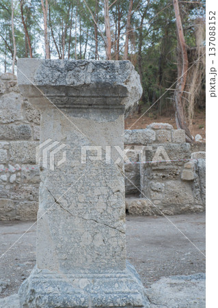 Fragment of a column written in ancient Greek in the ancient city of Phaselis 137088152
