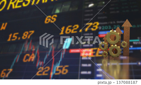 Financial Market Growth Concept with Gears and Rising Arrows 3d render. 137088187