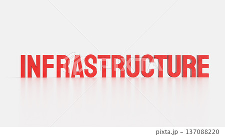 Bold Red Infrastructure Text in 3D on White Background. 137088220