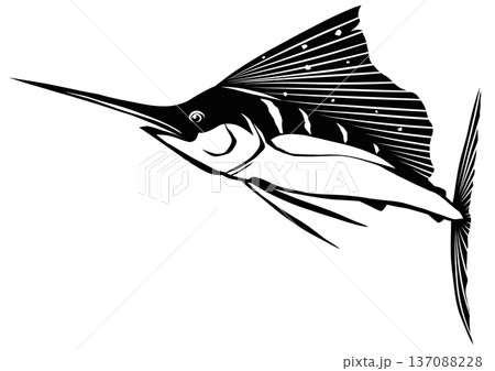釣りに大人気バショウカジキの白黒切り絵貼り絵イラスト 釣りに大人気バショウカジキの白黒切り絵貼り絵イラスト 137088228
