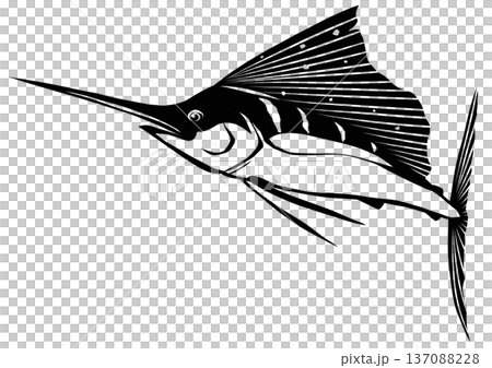 釣りに大人気バショウカジキの白黒切り絵貼り絵イラスト 釣りに大人気バショウカジキの白黒切り絵貼り絵イラスト 137088228