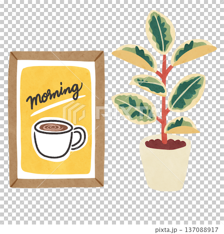 Art poster with a potted ficus Tineke, watercolor hand-drawn illustration Art poster with a potted ficus Tineke, watercolor hand-drawn illustration 137088917