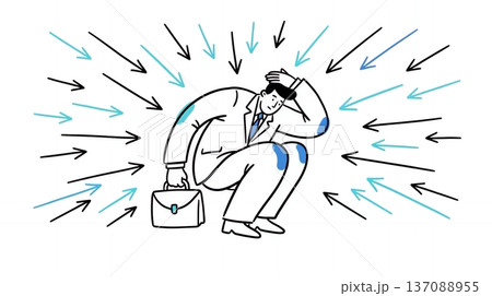 批判の矢にさらされ身を守るビジネスマンのイラスト 137088955