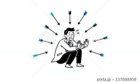 批判の矢にさらされ身を守るビジネスマンのイラスト 137088956