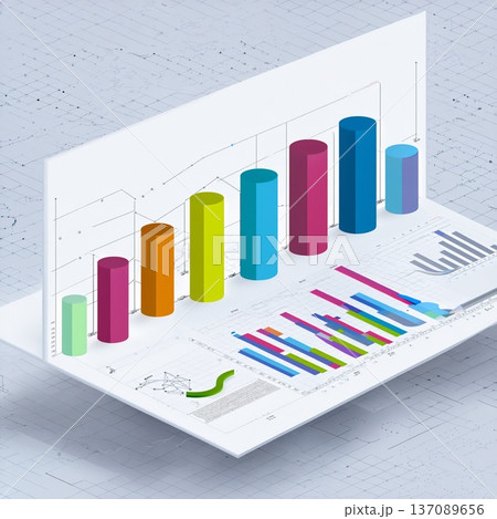 カラフルな円柱グラフによるデータ分析ビジュアル カラフルな円柱グラフによるデータ分析ビジュアル 137089656