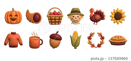 秋の収穫を祝うふっくらしたアイコンセット 秋の収穫を祝うふっくらしたアイコンセット 137089960
