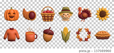 秋の収穫を祝うふっくらしたアイコンセット 秋の収穫を祝うふっくらしたアイコンセット 137089960
