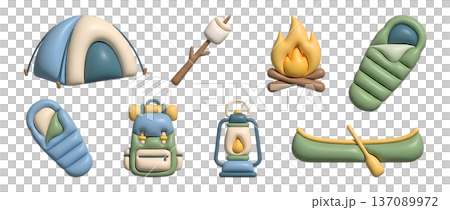 可愛的充氣露營圖示套裝 137089972