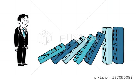 ドミノ倒しのように問題が連鎖し困惑するビジネスマン ドミノ倒しのように問題が連鎖し困惑するビジネスマン 137090082