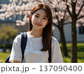 桜の木の下に立つ女性 137090400
