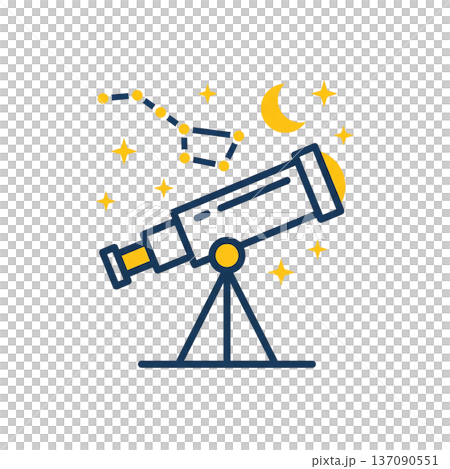 戶外觀星活動的標誌圖標，以夜空和望遠鏡為主題。 137090551