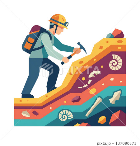 地層のサンプルを採取する研究者の作業アイコン 137090573