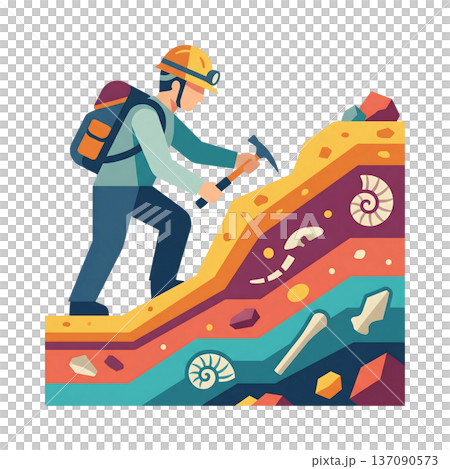 地層のサンプルを採取する研究者の作業アイコン 137090573