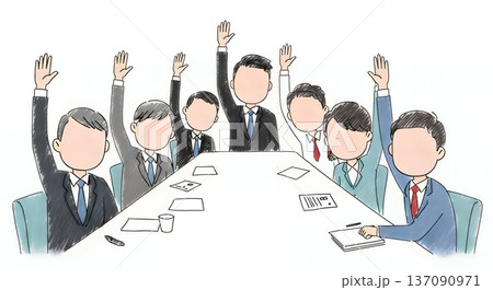 全員一致で挙手するイエスマンばかりの硬直した組織のイラスト 137090971