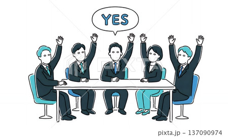 全員一致で挙手するイエスマンばかりの硬直した組織のイラスト 137090974