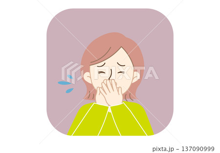 くしゃみをする女性のイラスト くしゃみをする女性のイラスト 137090999