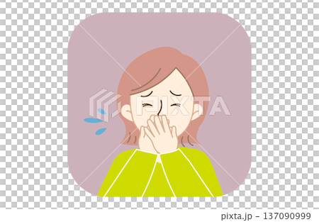 くしゃみをする女性のイラスト くしゃみをする女性のイラスト 137090999