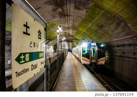 上越線 土合駅 下り線地下ホームに停まる列車 上越線 土合駅 下り線地下ホームに停まる列車 137091154