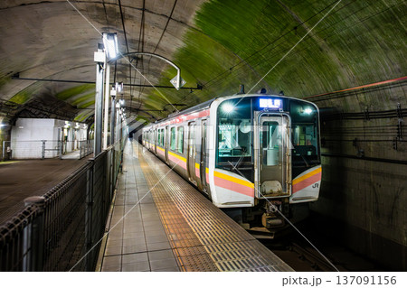 上越線 土合駅 下り線地下ホームに停まる列車 上越線 土合駅 下り線地下ホームに停まる列車 137091156