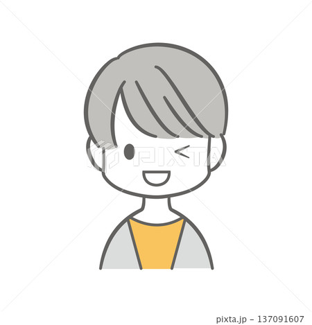 ウインクをして笑っているショートヘアの女性のイラスト 137091607