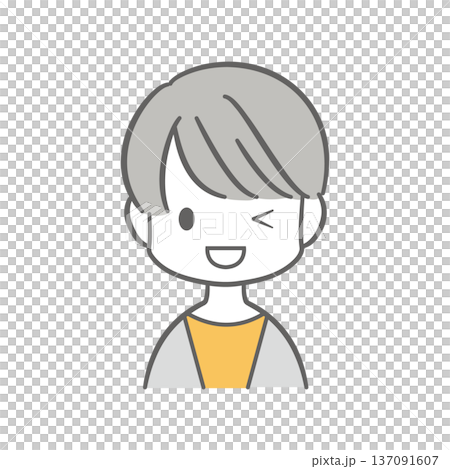 一幅短髮女子眨眼微笑的插圖 137091607