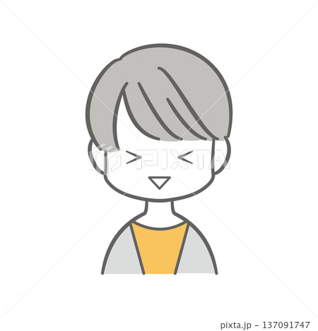 両目をギュッと閉じて笑っているショートヘアの女性のイラスト 両目をギュッと閉じて笑っているショートヘアの女性のイラスト 137091747